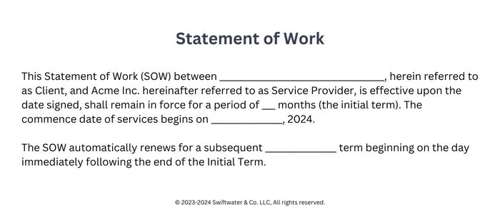 Statement of work example
