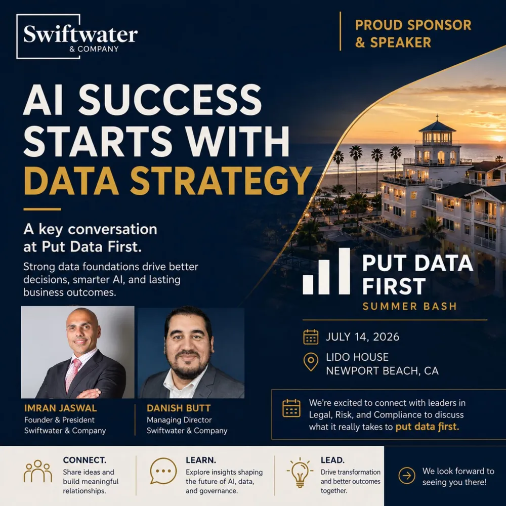 Swiftwater & Company, proud sponsor and speaker at the 2026 Put Data First Summer Bash, July 14 2026, Lido House, Newport Beach CA