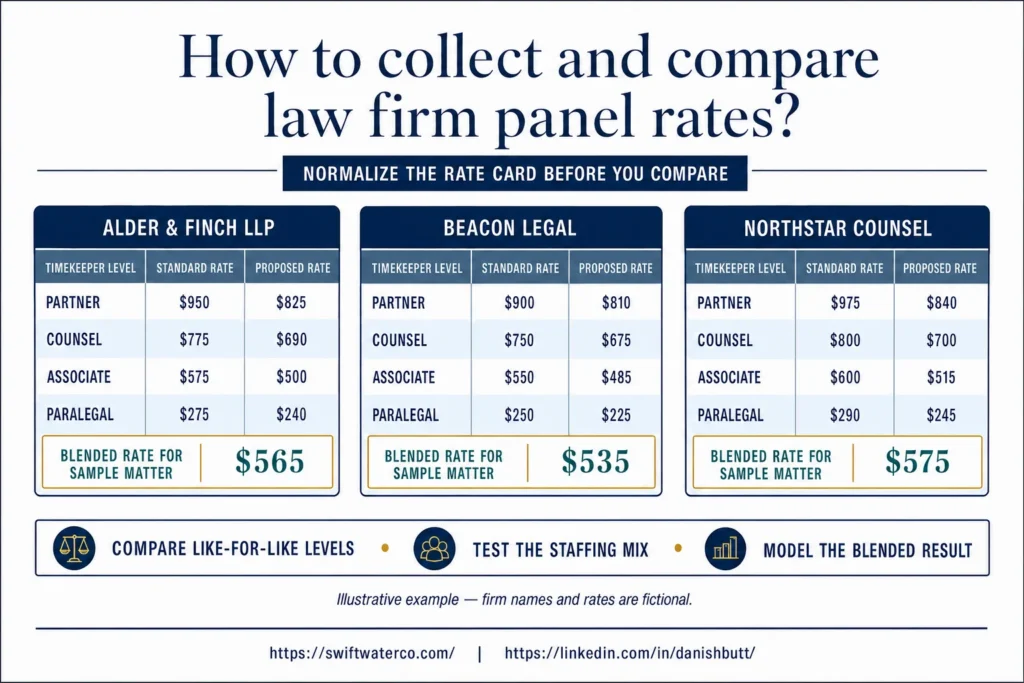 compare and collect law firm rates - law firm scorecard - outside counsel management - legal spend management