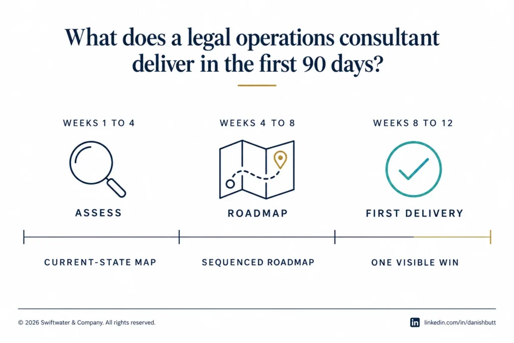 A 90-day legal operations consulting timeline: assess, roadmap, first delivery