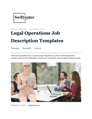 Cover of the Swiftwater legal operations job description templates PDF